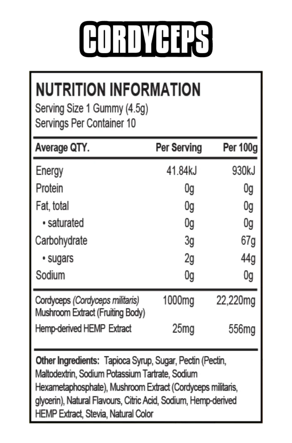 5 X Cordyceps Mushroom Gummies Infused with Hemp - Image 2